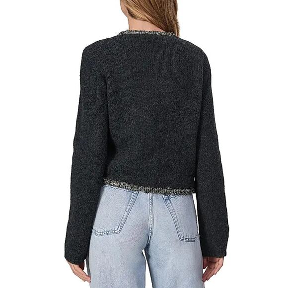 Rag & Bone Wool Davies Sweater L Gray Metallic Trim Crewneck Cardigan NWT - Picture 2 of 7